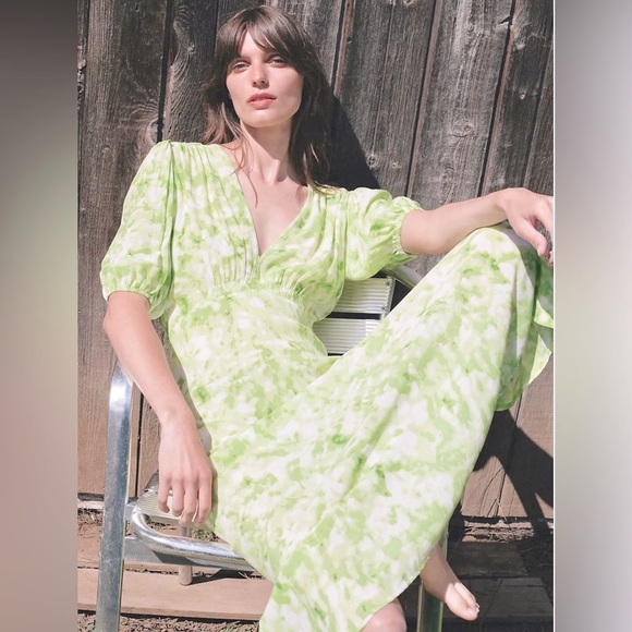 Faithful the Brand Vittoria Lime Roos Tie Dye Midi Dress Size Large NWT